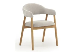 Pack 4 sillones madera de roble natural tapizado en blanco