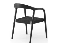 Pack 4 sillones negros madera de fresno con asiento trenzado