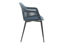 Pack 4 sillones polipropileno azul con asiento tapizado y patas metálicas