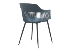 Pack 4 sillones polipropileno azul con asiento tapizado y patas metálicas