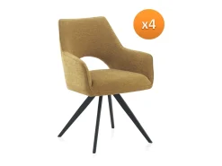 Pack 4 sillones tapizados giratorios mostaza con patas metálicas negras