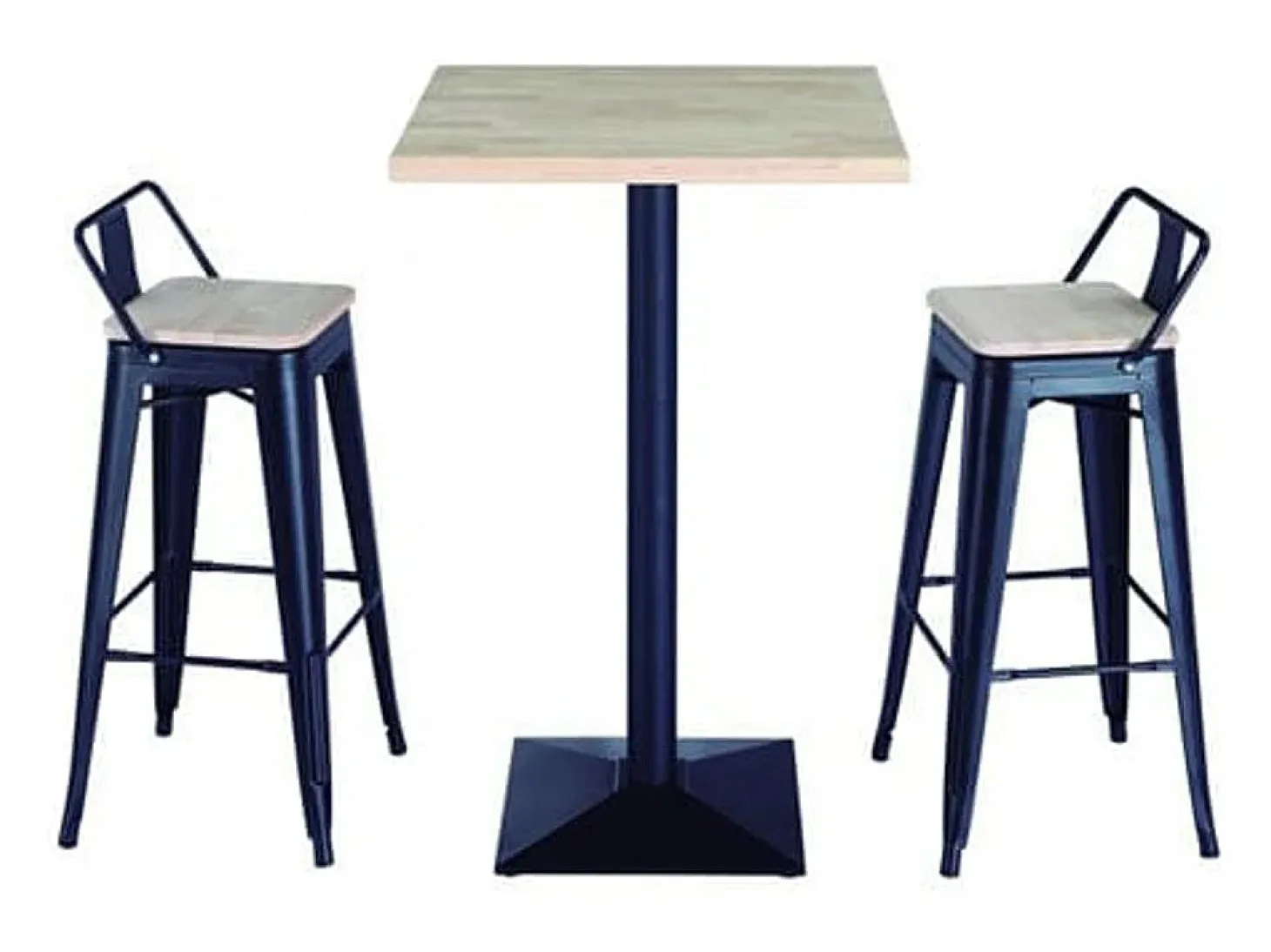 Pack 4 taburetes altos Tolix negro asiento roble Nordish 93x30x33 cm Adec