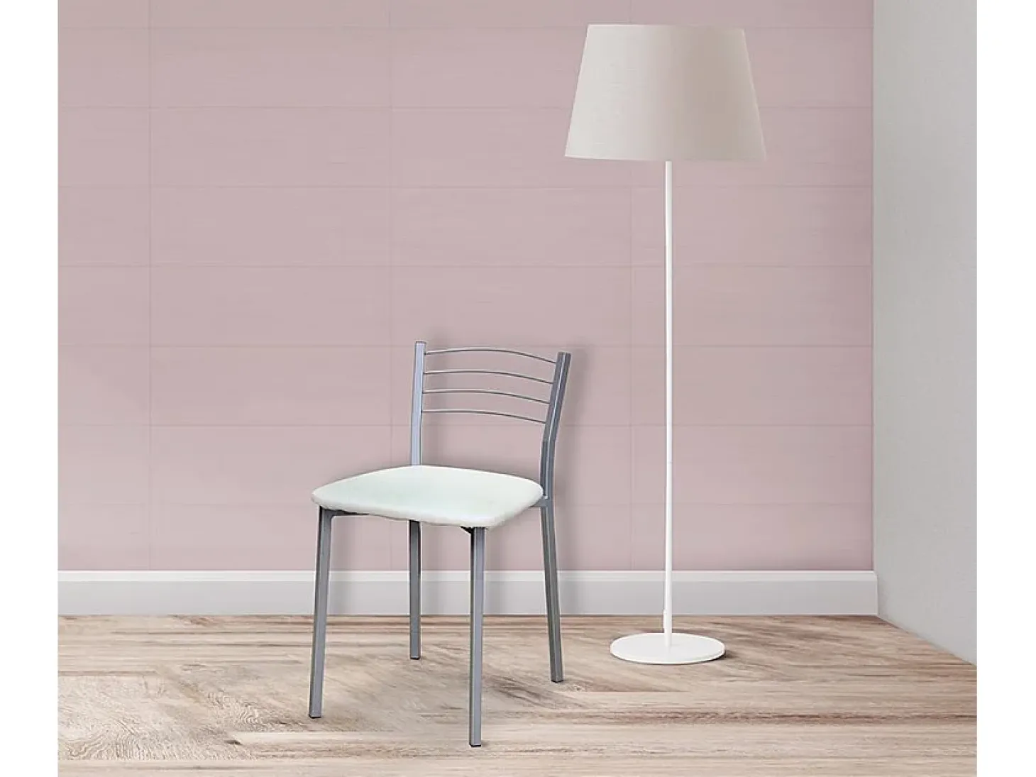 Pack de 4 Sillas de Cocina – Metálicas en Acabado Gris y Blanco, Medidas: 40 cm x 41 cm x 63 cm