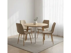 Pack de 4 sillas de comedor Nails tejido tapizado beige/oak Adec