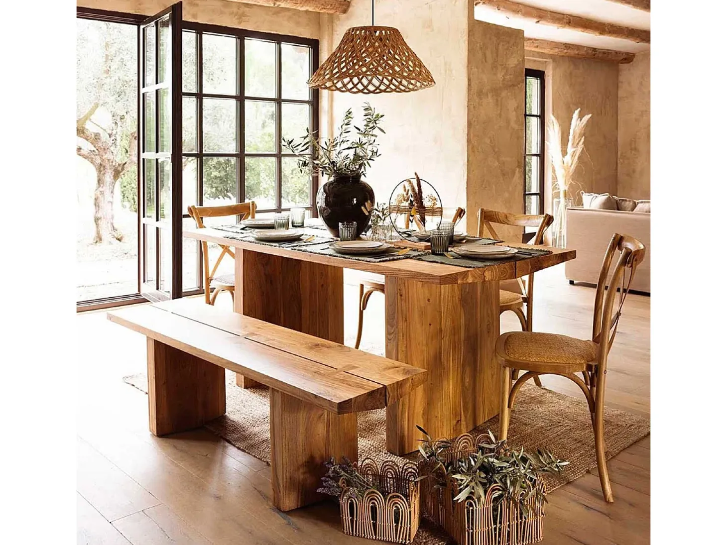 Pack de 2 sillas de comedor Provenza madera sostenible y ratán natural claro Adec