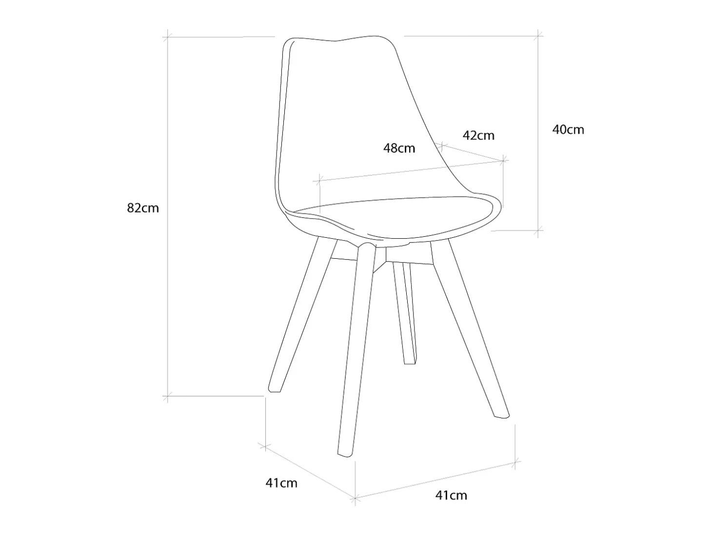 Pack de 4 sillas de comedor, salón Tulipa silla nórdica asiento acolchado y patas madera en color negro