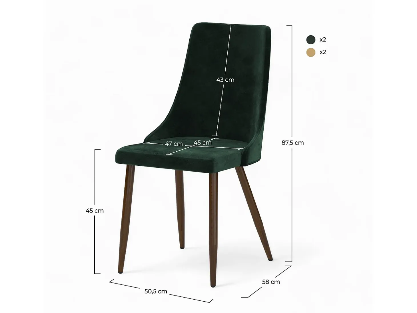 Pack de 4 sillas de terciopelo amarillo y verde - Vinni