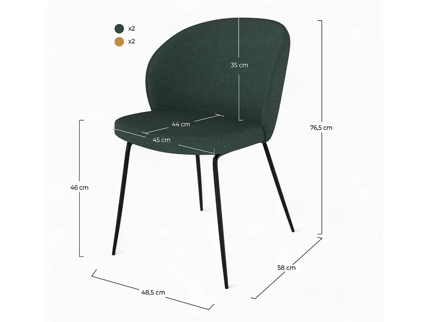 Pack de 4 sillas en tejido bouclé amarillo y verde - Groom