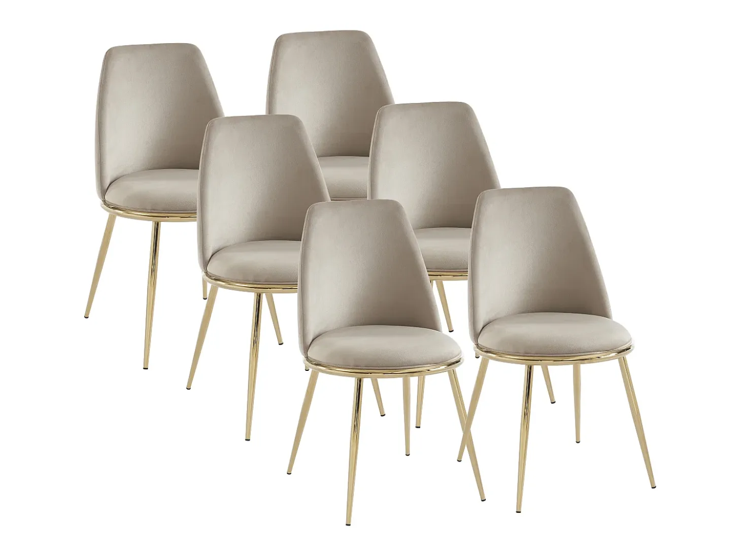 Pack de 6 sillas estilo art déco con carcasa de terciopelo y metal dorado - Beige - NEBINA