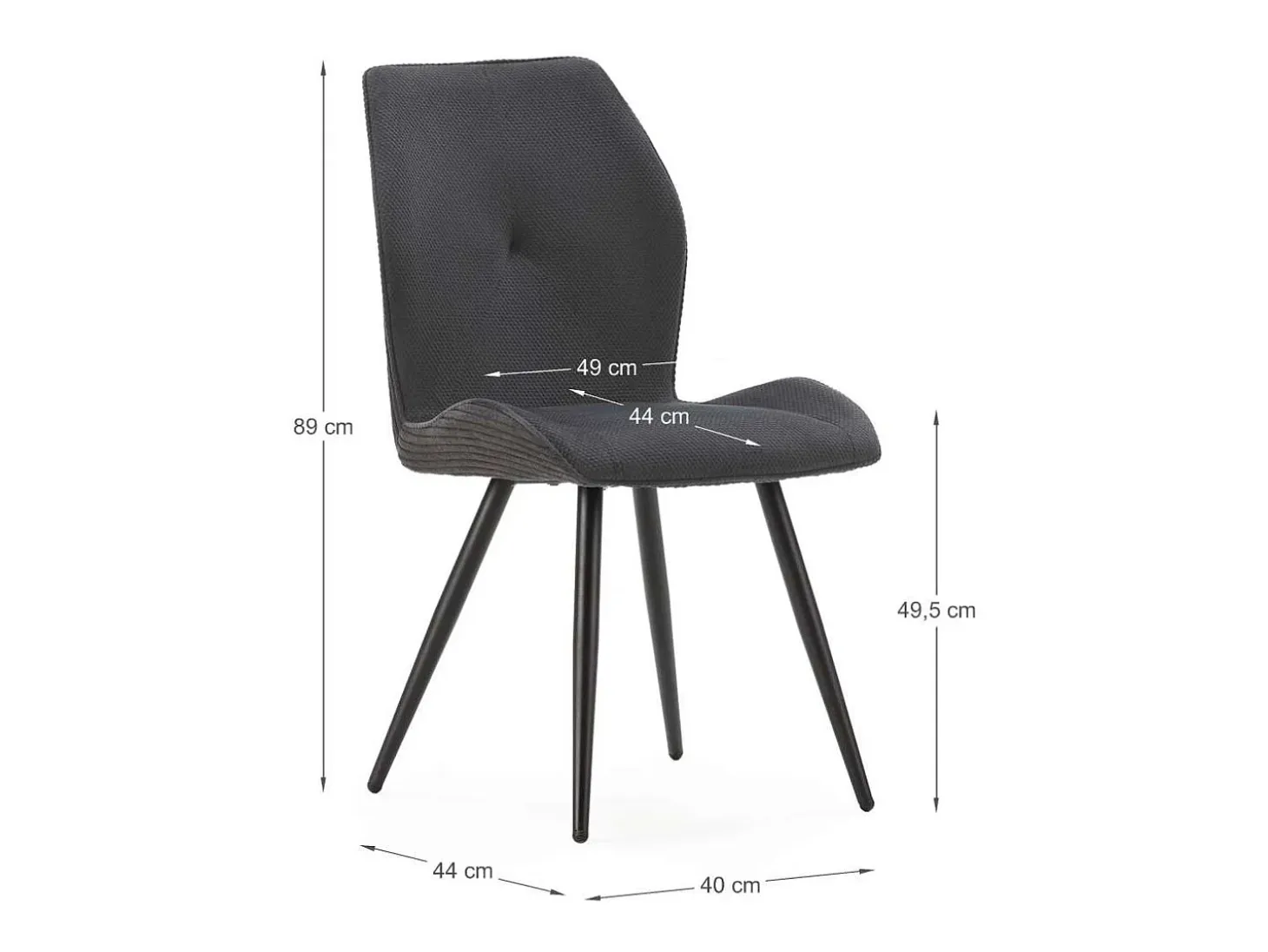 Pack de 2 sillas modelo Adara tapizado textil negro, 91cm(alto) 46cm(ancho) 62cm(largo)