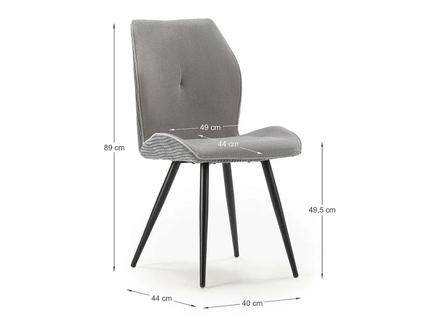 Pack de 2 sillas modelo Adara tapizado textil gris claro, 91cm(alto) 46cm(ancho) 62cm(larg