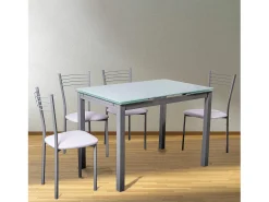 Pack de 4 Sillas Modernas para Cocina y Comedor – Metálicas Gris y Blanco, Dimensiones: 40 x 41 x 85 cm.