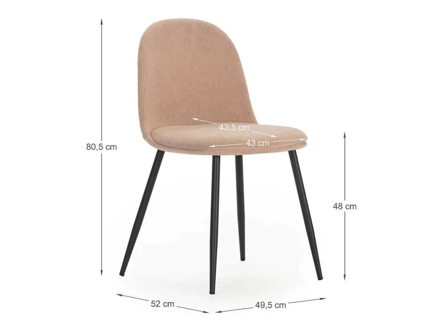 Pack de 4 sillas para cocina o comedor Dalila tapizado textil rosa claro, 48/80cm(alto) 49