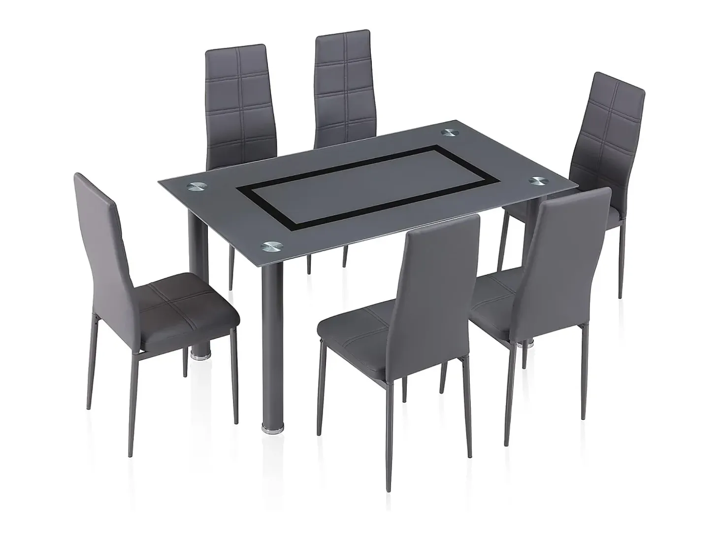 Pack de 6 Sillas Tapizadas para Salón y Comedor – Acabado Gris en Aluminio, Medidas: 38,5 cm x 40 cm x 97 cm