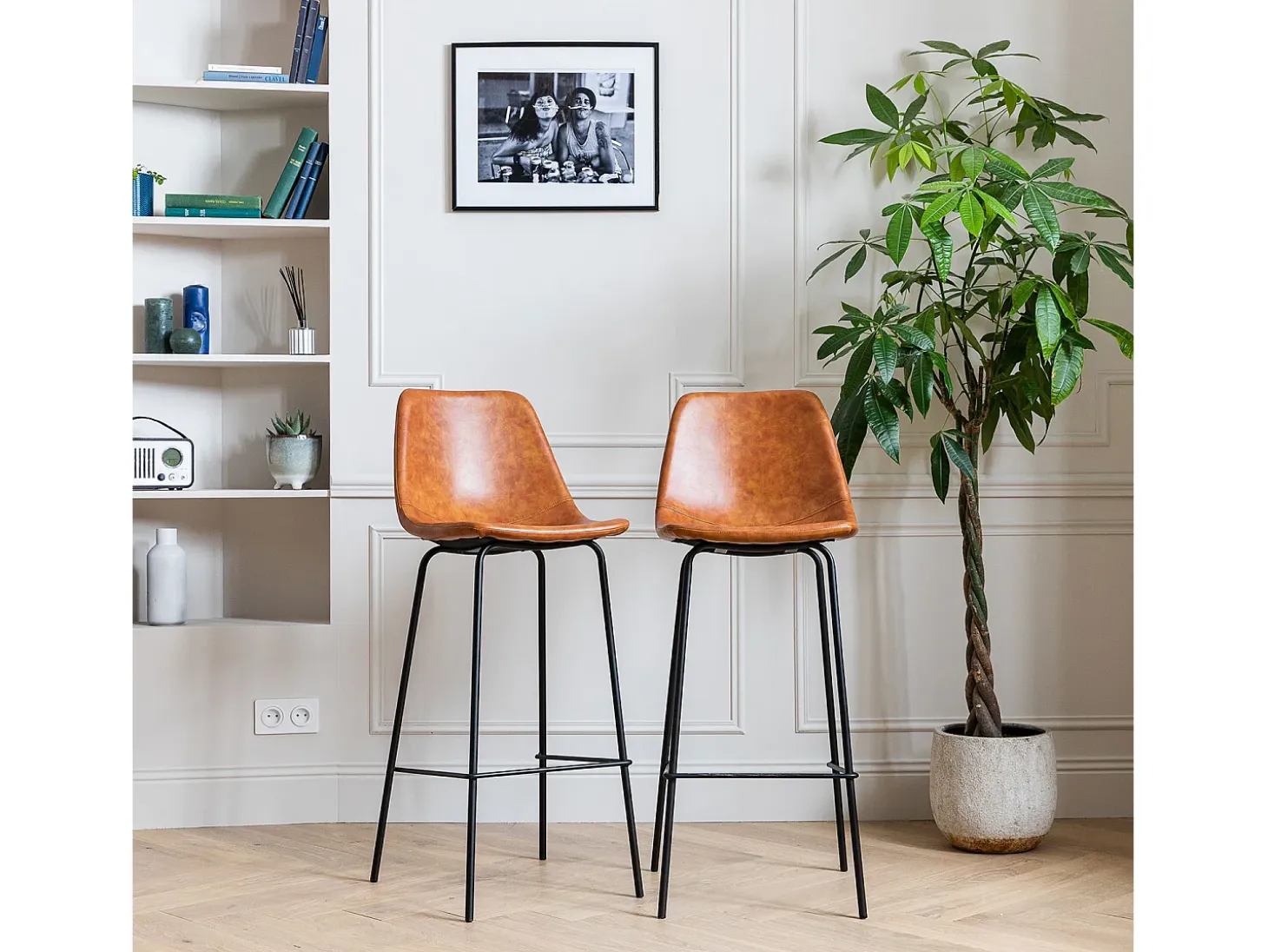 Pack de 2 taburetes de bar vintage naranja cognac altura del asiento 75cm LUCIEN - HAPPY GARDEN