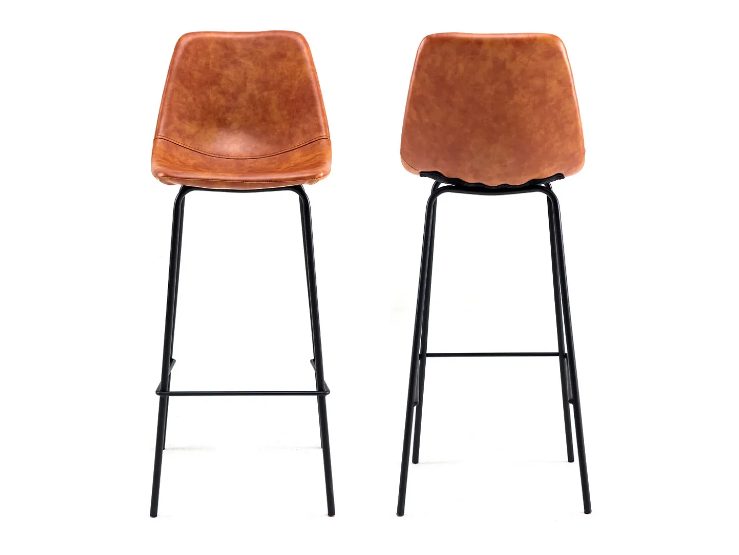 Pack de 2 taburetes de bar vintage naranja cognac altura del asiento 75cm LUCIEN - HAPPY GARDEN