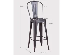 Pack de 4 taburetes metálicos con respaldo alto - Bistro - Negro