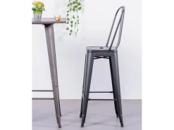 Pack de 4 taburetes metálicos con respaldo alto - Bistro - Negro