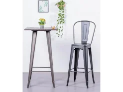 Pack de 4 taburetes metálicos con respaldo alto - Bistro - Negro