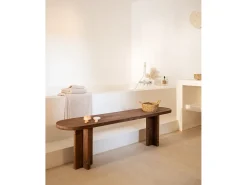 Pack de mesa de comedor de 180x80cm y banco de 140x45cm de madera maciza de abeto Decowood en tono nogal - TOKYO - DECOWOOD
