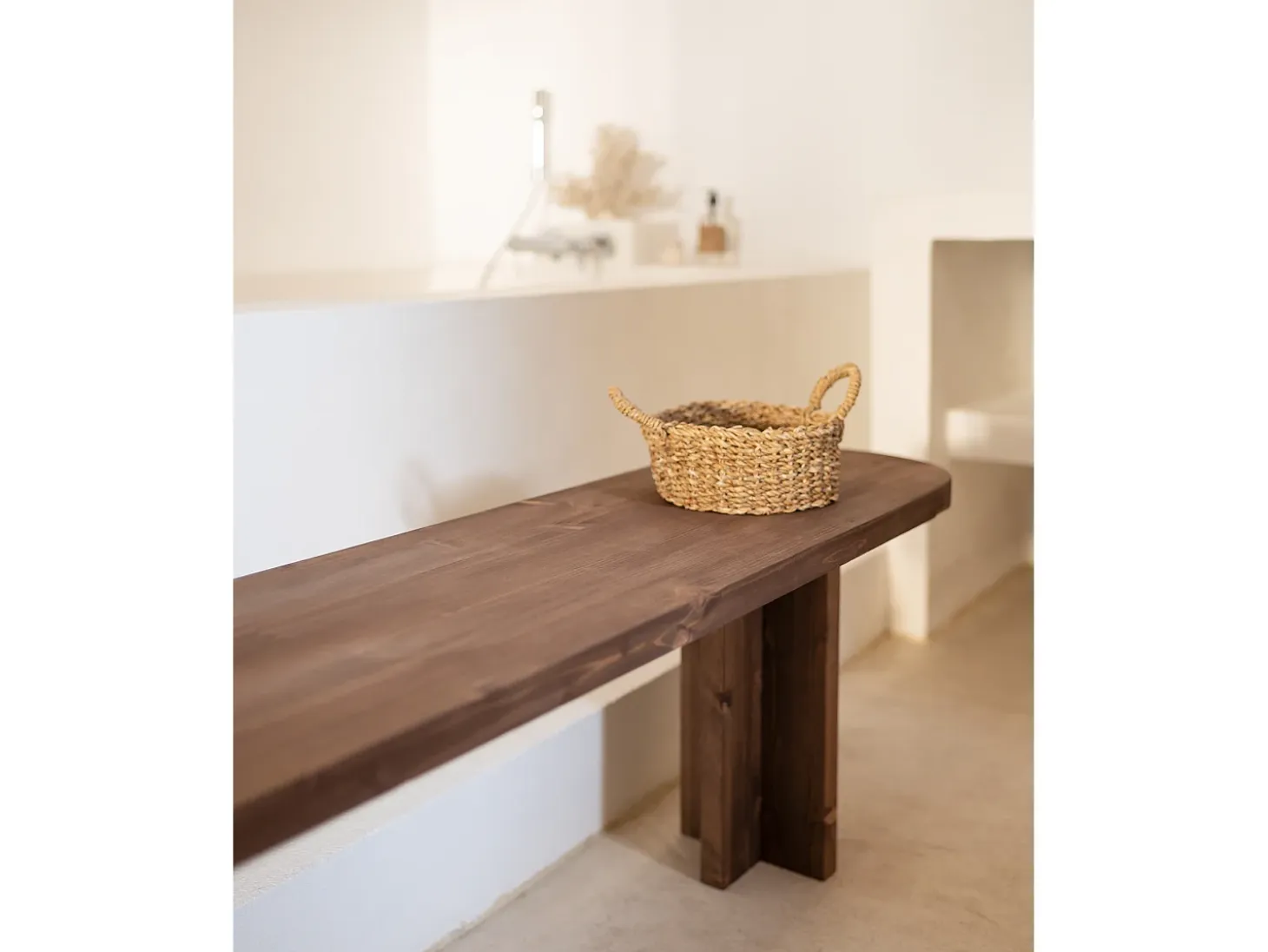 Pack de mesa de comedor de 180x80cm y banco de 140x45cm de madera maciza de abeto Decowood en tono nogal - TOKYO - DECOWOOD