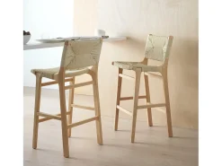 pack 2taburetes madera de hevea con asiento y respaldo trenzado