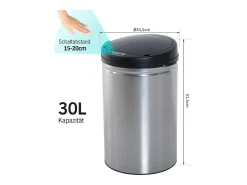 Papelera automática con sensor, 30L, acero inoxidable, color negro (Ø30,5x51,5 cm)
