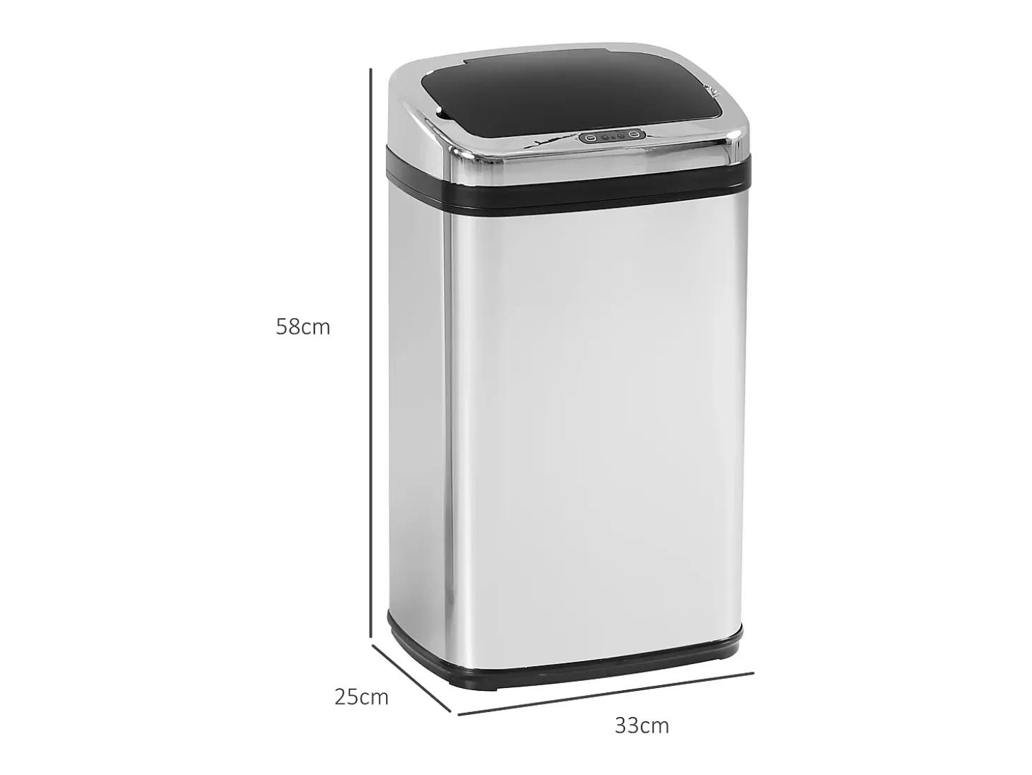 Papelera automática de 30L, sensor IR, acero inoxidable, interior extraíble opcional, cuadrada (33x25x58cm)