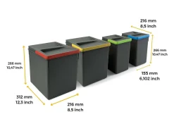 Papelera diferenciada con 4 contenedores, altura 26,6 cm.