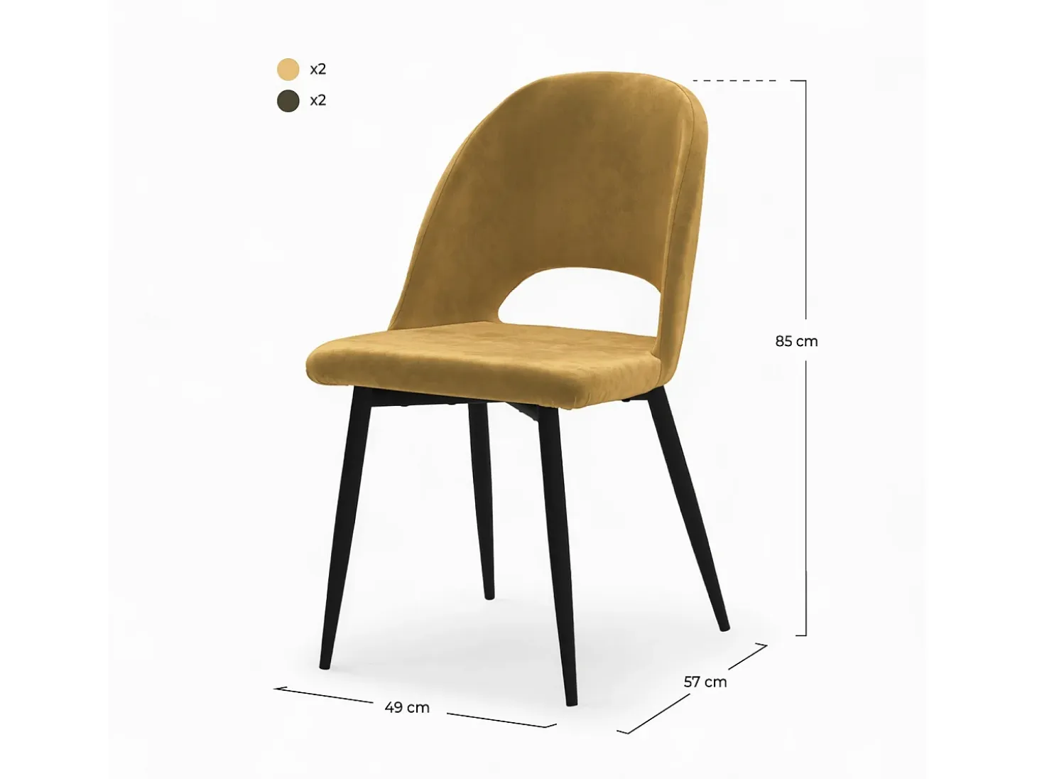 Paquete de 4 sillas de terciopelo amarillo y verde - Pénélope