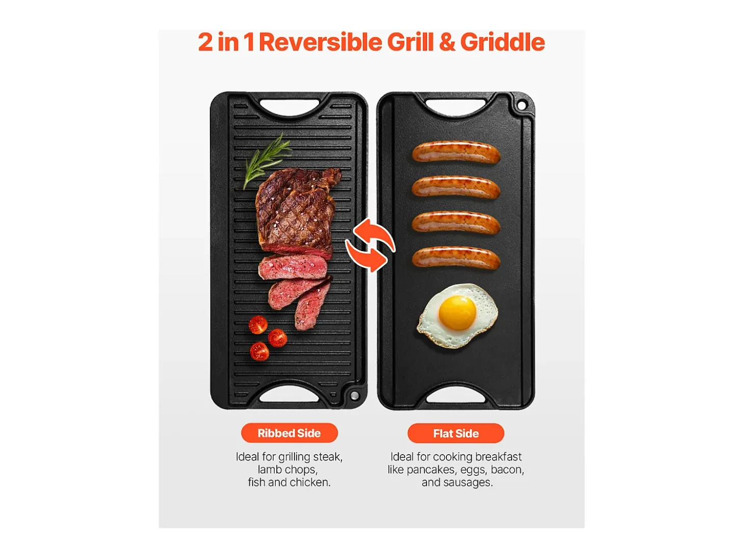 Parrilla Reversible de Hierro Fundido, SucceBuy Parrilla Reversible de Hierro Fundido, Precurada, 492 × 218 mm
