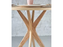 Pequena mesa de comedor redonda de 90 cm Jubi madera de fresno