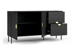 Pequeño bufé de 2 puertas y 2 cajones - negro con tiradores dorados - Colección MONDO