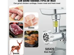 Picadora de Carne Eléctrica Comercial SucceBuy con Capacidad de 2.3KG/min y de 575 W con Función de Relleno de Salchichas