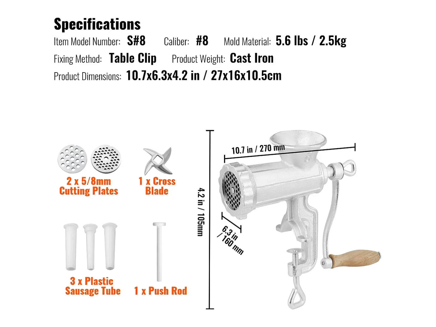 Picadora De Carne Manual SucceBuy, De Hierro Fundido Resistente Con Abrazadera De Mesa De Acero