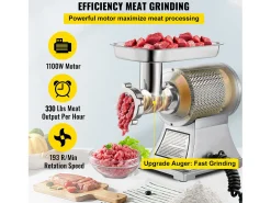 Picadora de Carne SucceBuy Comercial 1100W, Acero Inoxidable, Capacidad 204KG, Placa de Cuchilla de Corte, Rellenador de Salchichas