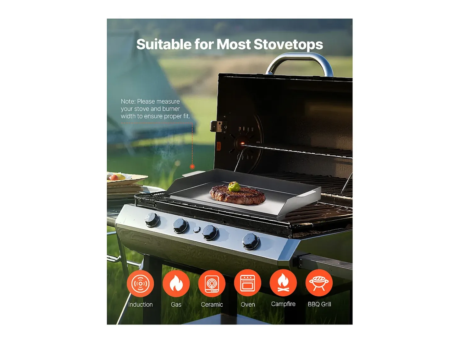 Placa de Parrilla, SucceBuy Placa de Cocción de Acero al Carbono, 50.2 x 37 cm, Utensilio de Cocina Portátil a Gas para Barbacoa, Ideal para Acampar, Negra