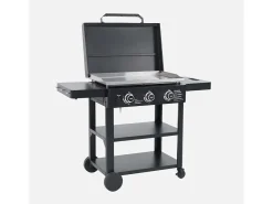 Plancha de gas 3 quemadores acero inoxidable 12kw con carrito y