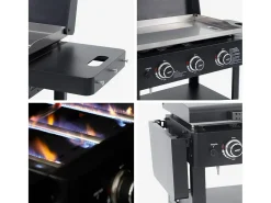 Plancha de gas 3 quemadores acero inoxidable con carrito, 12kw negro