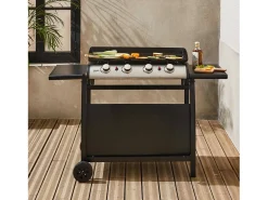 Plancha de gas 4 quemadores 10kw + carro negro