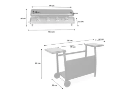 Plancha de gas 4 quemadores 10kw + carro negro