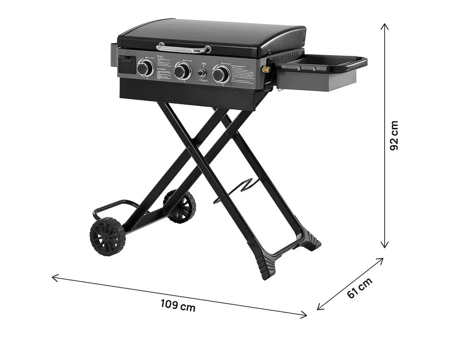 Plancha de gas con carro plegable y portátil "Firo" - 7,5 kw - Negro