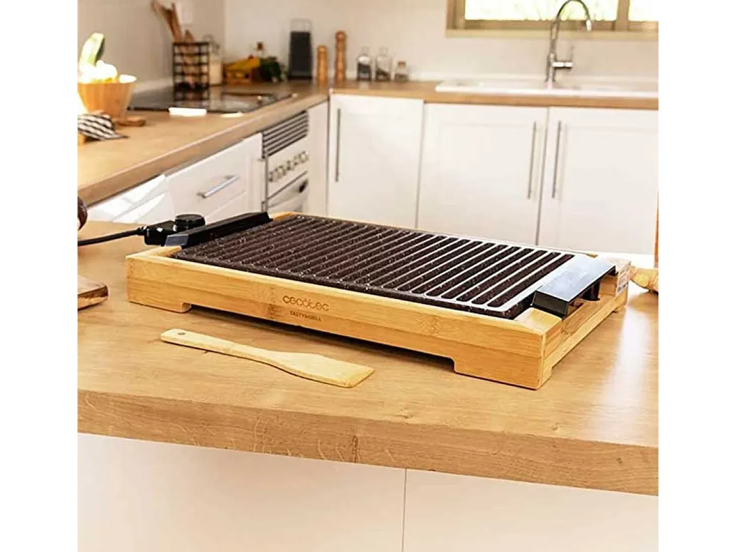 Plancha eléctrica Cecotec Tasty&Grill 2000 Bamboo LineStone 2000W madera/gris