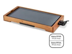 Plancha eléctrica de bambú LIVOO DOC322 2200W, placa desmontable de fundición de aluminio con recubrimiento cerámico, termostato regulable