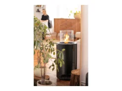 Planika - Chimenea portátil de bioetanol Mandala con tecnología Commerce, vidrio cilíndrico negro