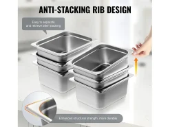 Plato Plano SucceBuy Lote de 6 Cacerolas de Hotel de Tamaño Medio, Cacerola Profunda en Acero Inoxidable de 15CM para Mesa de Vapor