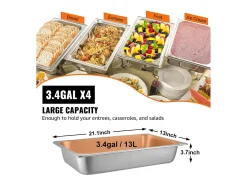 Plato, SucceBuy - Sartén Vaporera de Acero Inoxidable de 10,1 CM de Profundidad con Tapa, 13 L, Antiatasco, Paquete de 4