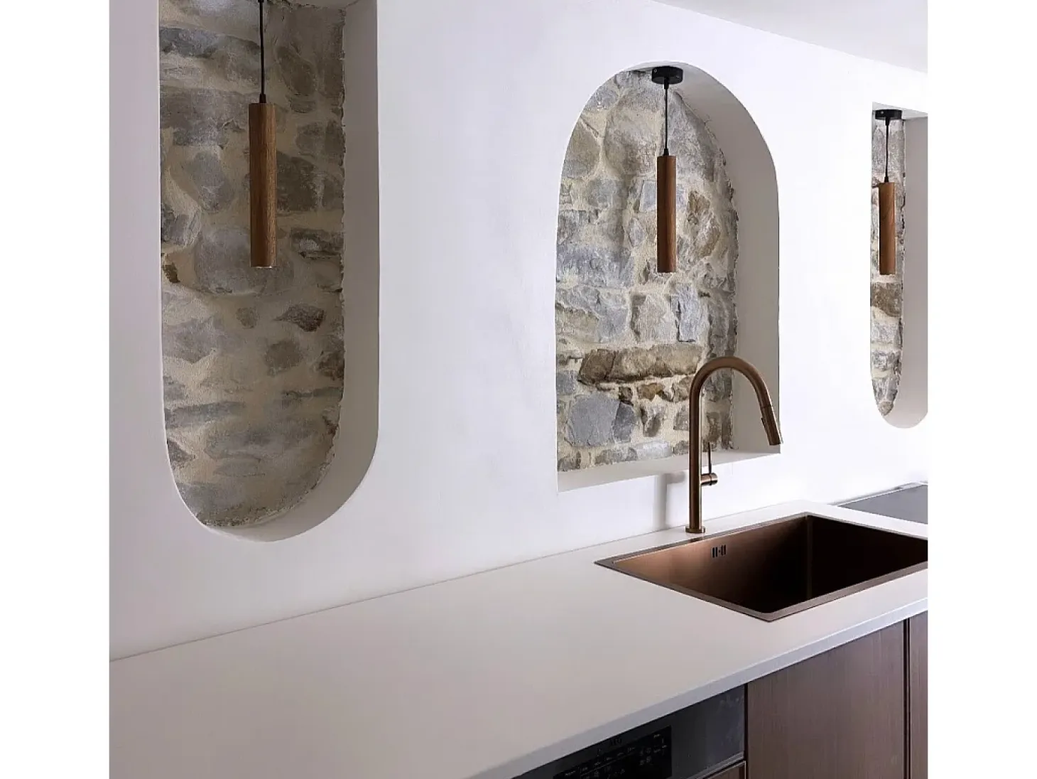 Portofino Mezclador de lavabo con teleducha extraíble en cobre cepillado Essebagno