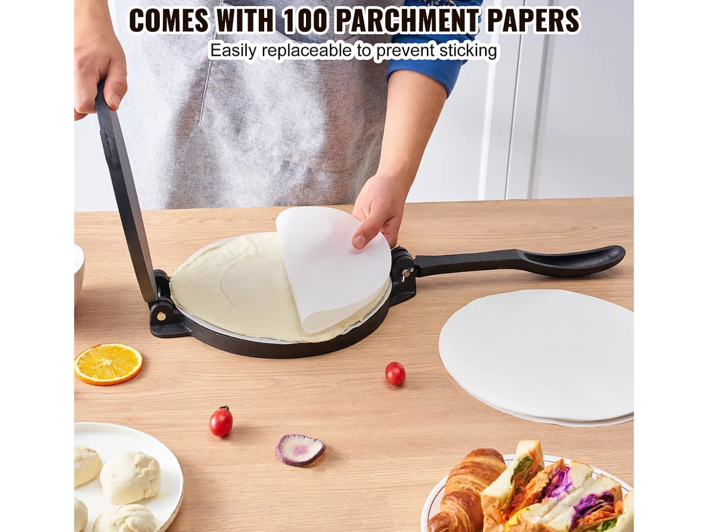 Prensa de Masa SucceBuy 20 cm, Máquina de Masa para Chapati y Roti en Fundición Robusta, para las Tortillas de Harina, Tawa, Plata