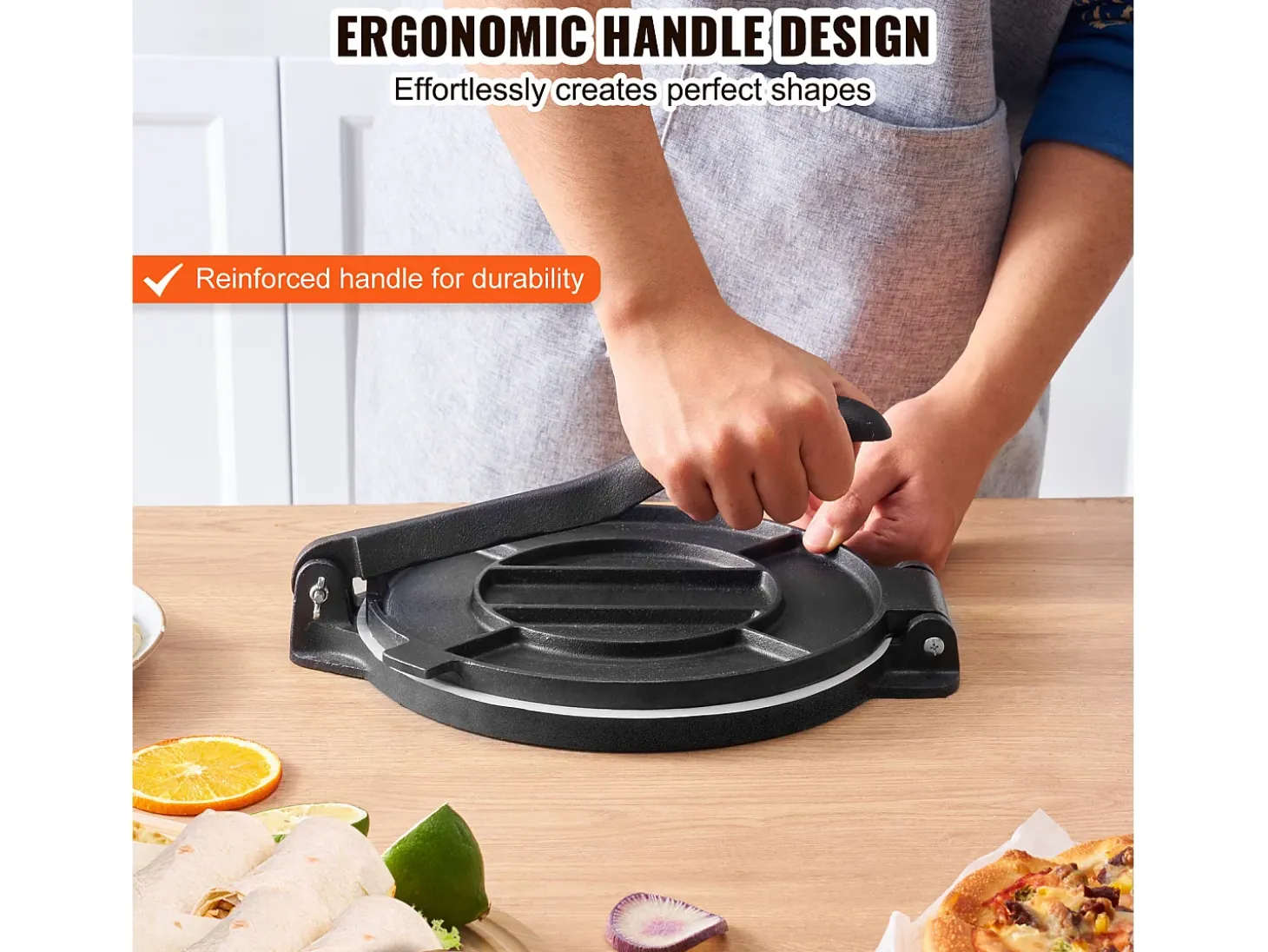 Prensa de Masa SucceBuy 20 cm, Máquina de Masa para Chapati y Roti en Fundición Robusta, para las Tortillas de Harina, Tawa, Plata